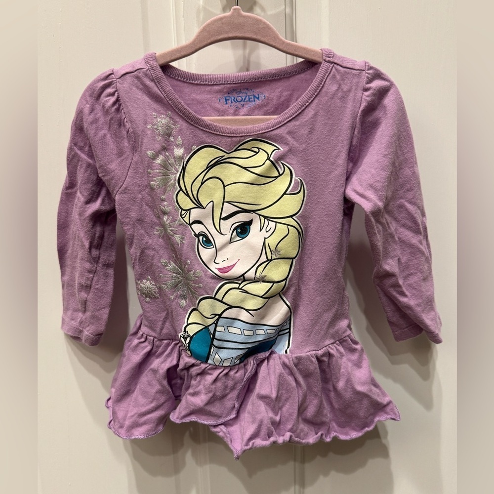 Disney Frozen 2T Girls Purple Elsa Long Sleeve Top Blouse